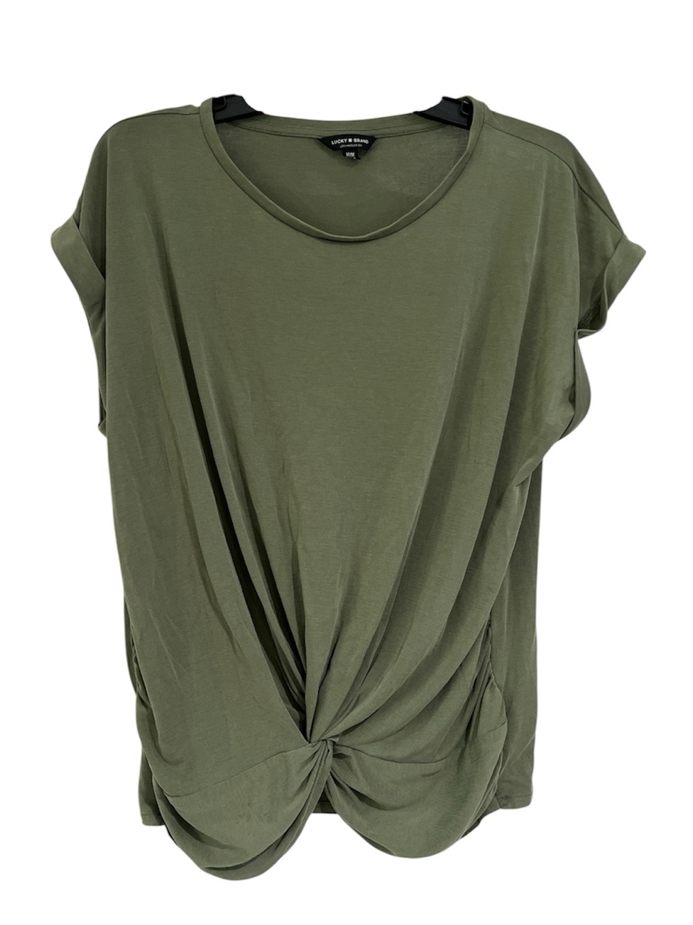 Lucky Brand Olive Green Twist-Front Short Sleeve Boho Top